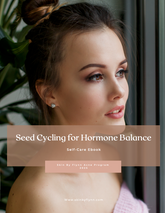Woman looking out a window with text overlay about seed cycling for hormone balance.
